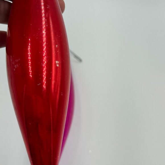 2 Vtg Poland Mercury Glass Teardrop Icicle Christmas Ornaments 8.5" Fuschia Red - Picture 14 of 15